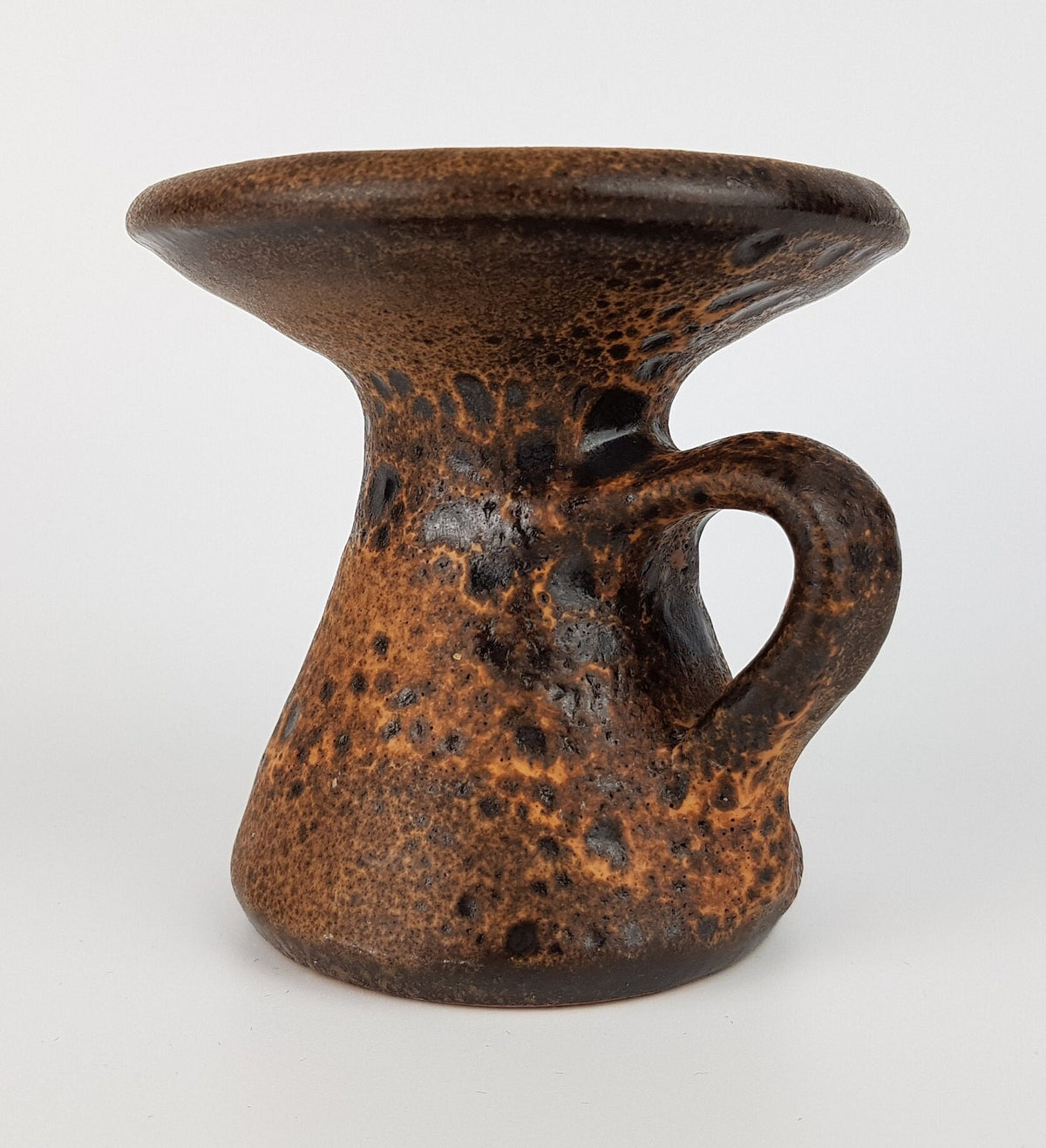 Vintage CARSTENS KERAMIK Small Brown Handled Vase / Candle Holder West German Pottery 1960s 1970s