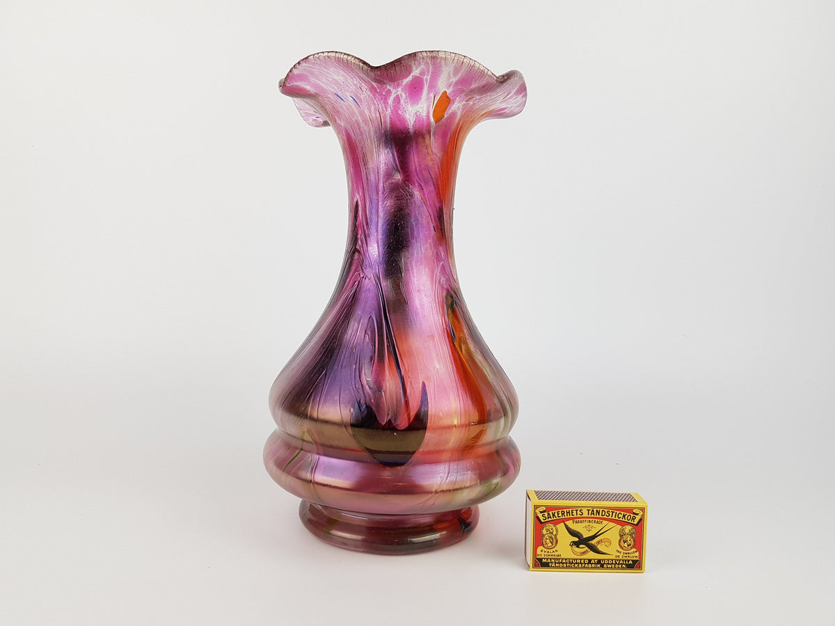 Vintage FRANZ AUSTEN GLASS Vase Art Nouveau Style Iridescent Purple With Multiple Colors Decor Germany 1960s 1970s