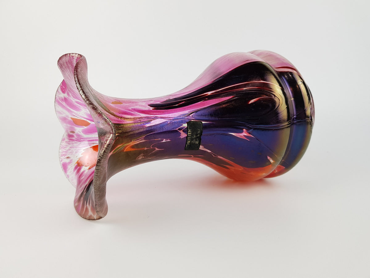 Vintage FRANZ AUSTEN GLASS Vase Art Nouveau Style Iridescent Purple With Multiple Colors Decor Germany 1960s 1970s