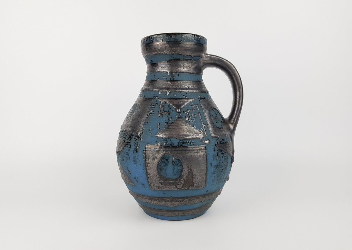 Vintage CARSTENS KERAMIK Vase with Blue Ankara Decor 7316-25 West German Pottery 1960s