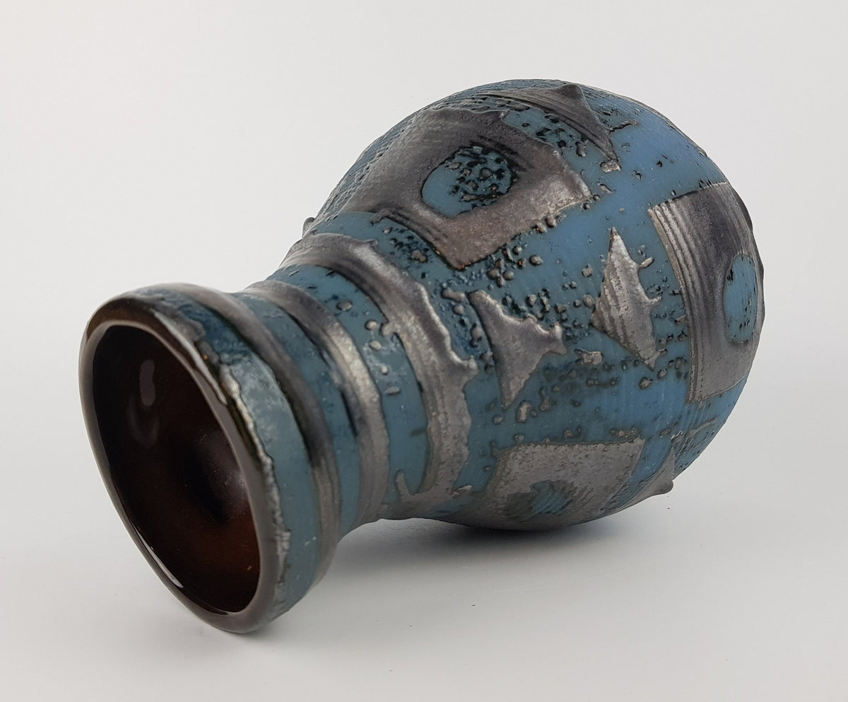 Vintage CARSTENS KERAMIK Vase with Blue Ankara Decor 7316-25 West German Pottery 1960s