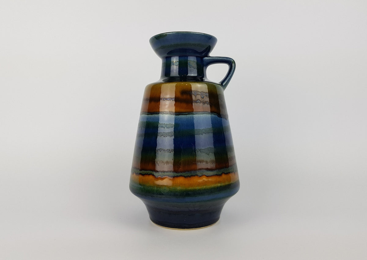 Vintage DÜMLER & BREIDEN Handled Blue, Green and Brown Vase 311/20 West German Pottery 1960s