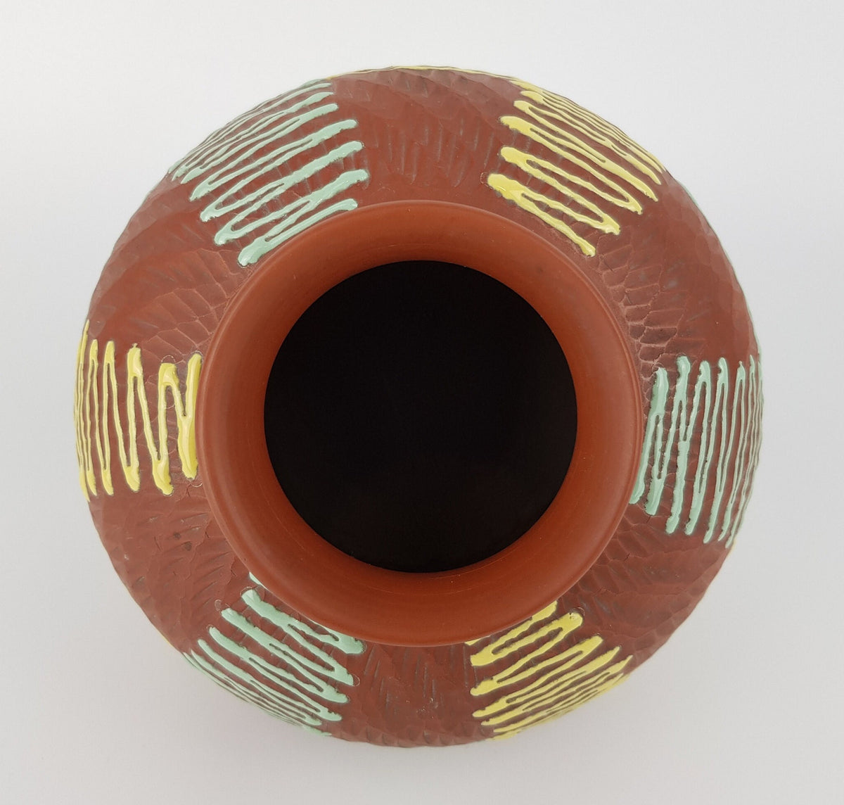 Vintage ECKHARDT & ENGLER Terracotta Vase Zig Zag Decor 65-15 West Germany Art 1950s