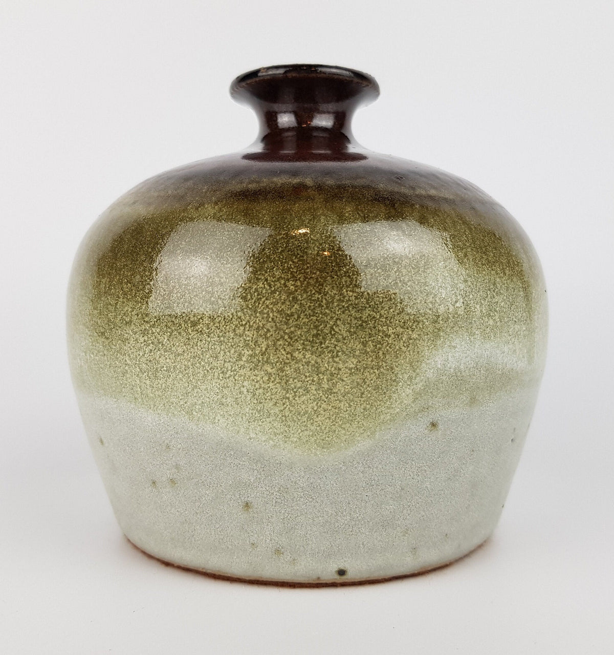 Vintage STUDIO ART POTTERY Small Brown and Beige Vase With Felt Bottom 1960-70