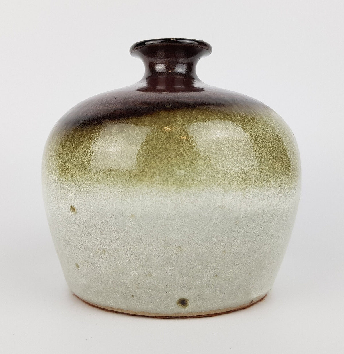 Vintage STUDIO ART POTTERY Small Brown and Beige Vase With Felt Bottom 1960-70