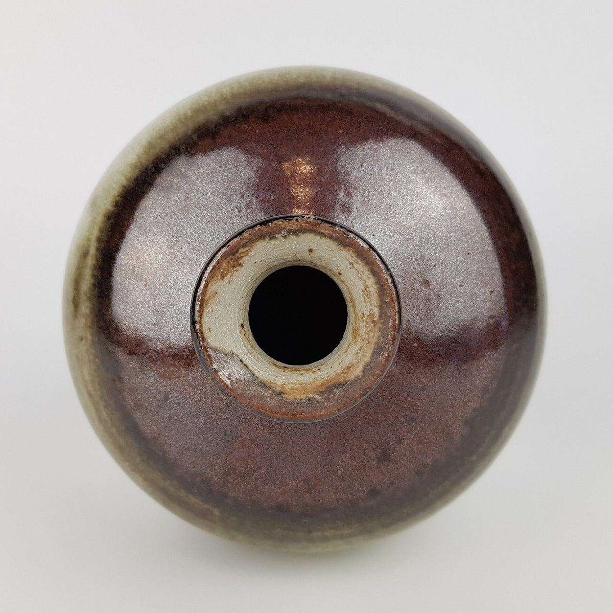 Vintage STUDIO ART POTTERY Small Brown and Beige Vase With Felt Bottom 1960-70
