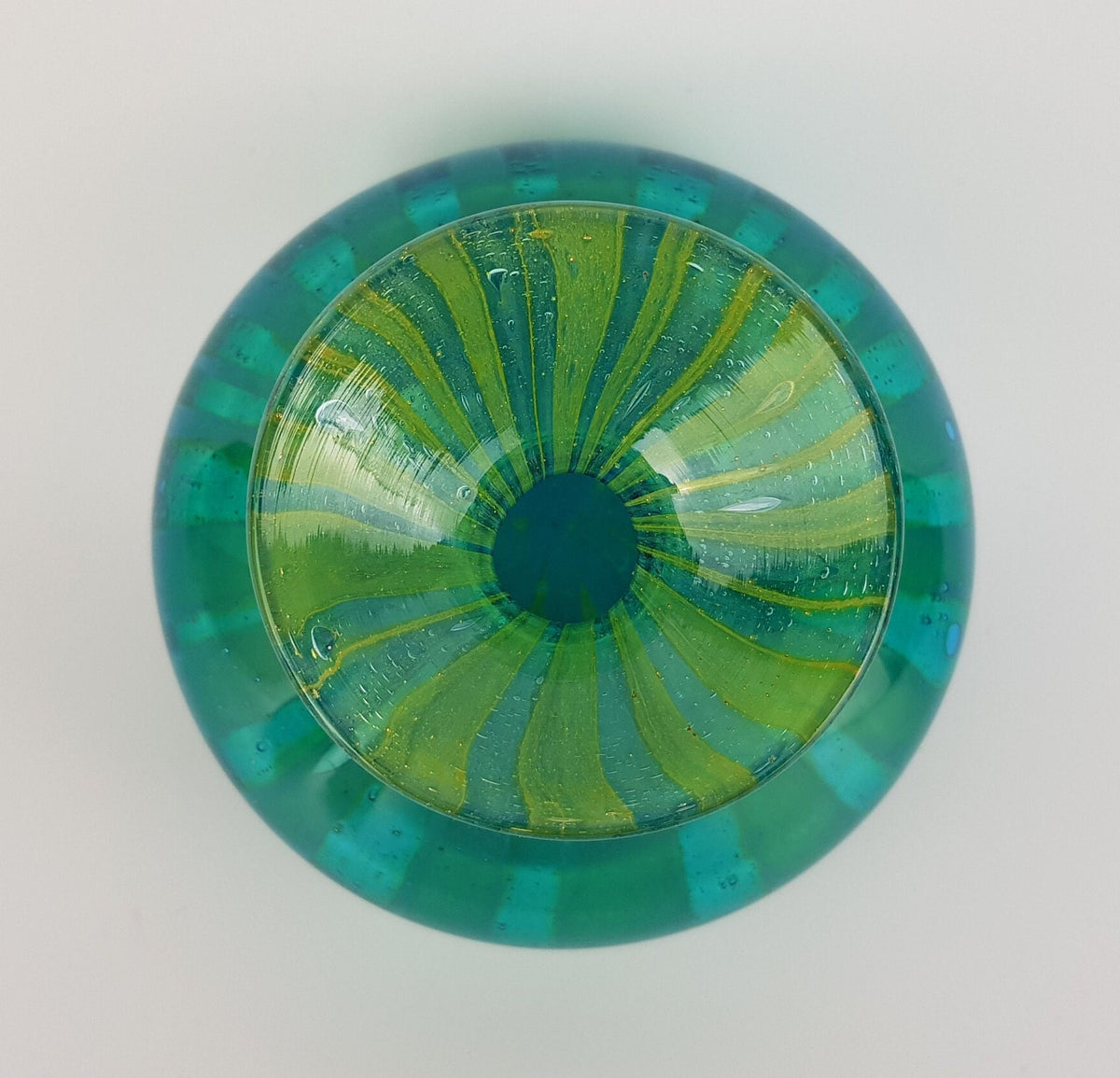 Vintage MDINA Green and Blue Glass Vase With Stripes Decor from Malta 1970s