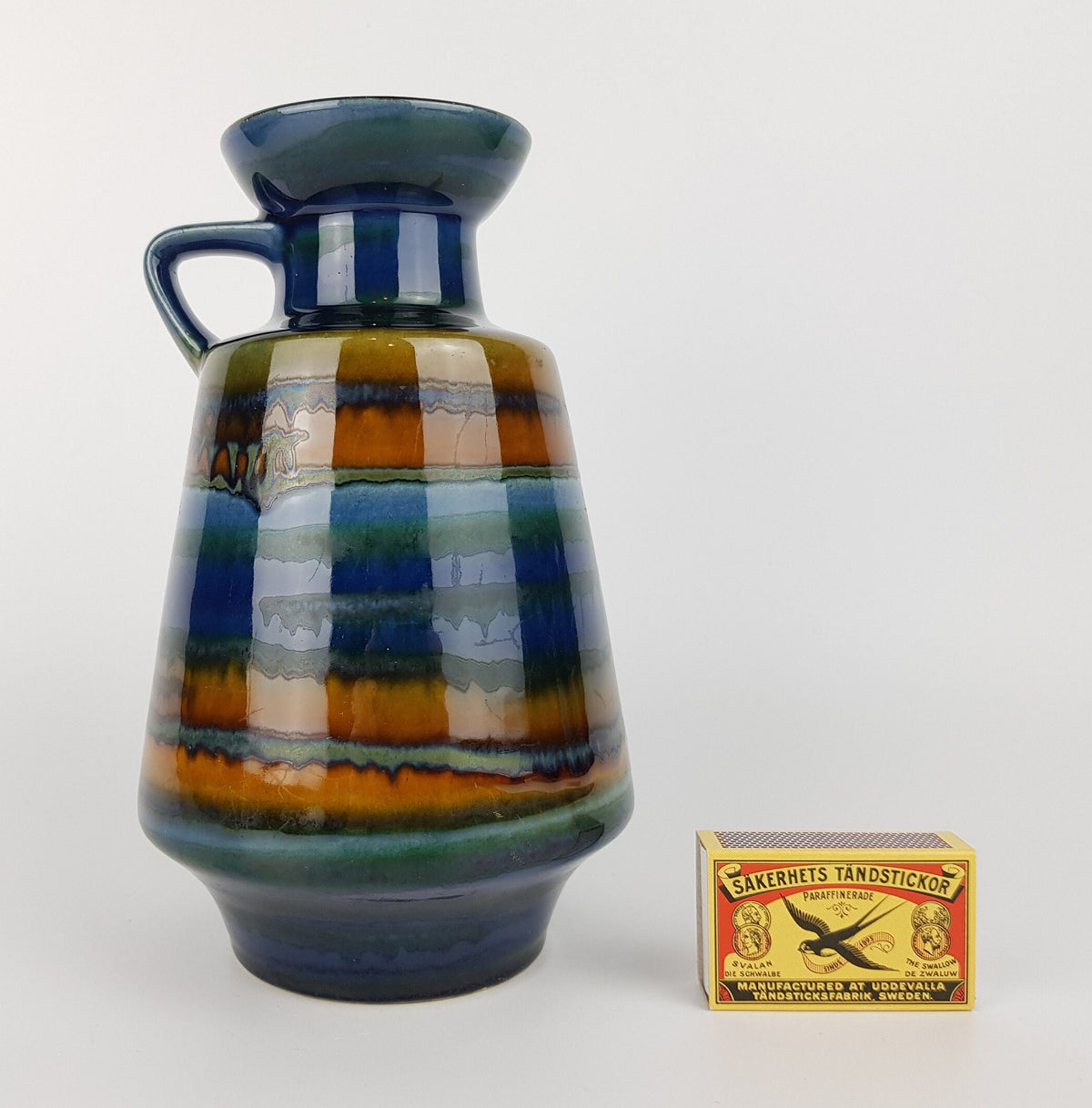 Vintage DÜMLER & BREIDEN Handled Blue, Green and Brown Vase 311/20 West German Pottery 1960s