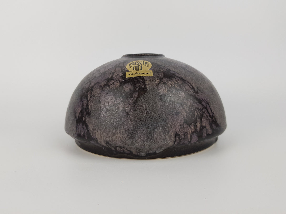 Vintage RUSCHA ART KERAMIK Black Purple Discus Vase 855-2 West German Pottery 1970-80s