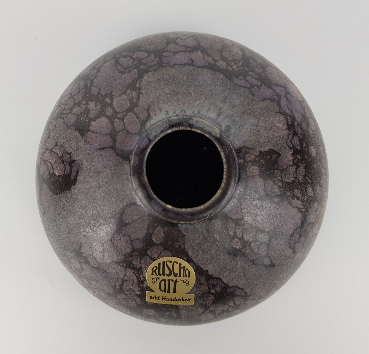 Vintage RUSCHA ART KERAMIK Black Purple Discus Vase 855-2 West German Pottery 1970-80s