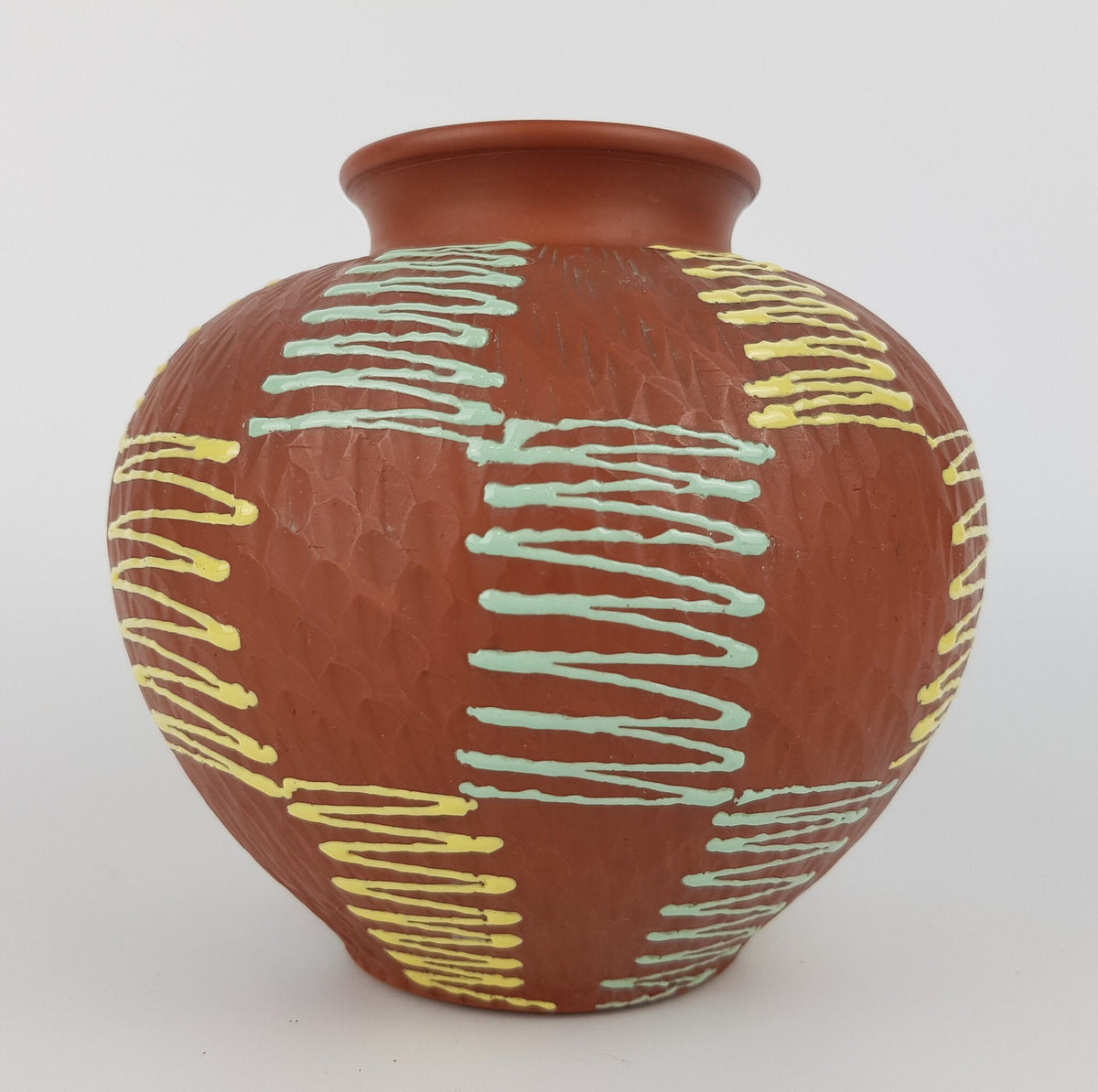Vintage ECKHARDT & ENGLER Terracotta Vase Zig Zag Decor 65-15 West Germany Art 1950s