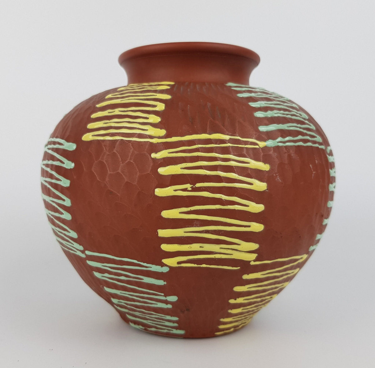 Vintage ECKHARDT & ENGLER Terracotta Vase Zig Zag Decor 65-15 West Germany Art 1950s