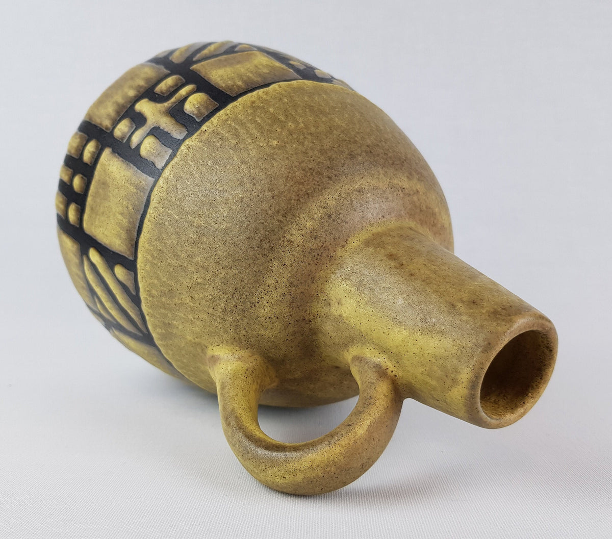 Vintage RUSCHA KERAMIK Handled Yellow Vase "Tibet-Karo" decor 320/3 West German Pottery 1960s