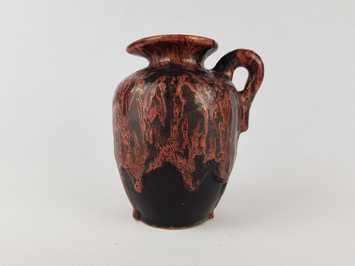 Vintage OTTO KERAMIK Burgundy Red Handled Vase with Dripped Ätna Decor West German Pottery Fat Lava Era 1970-80s