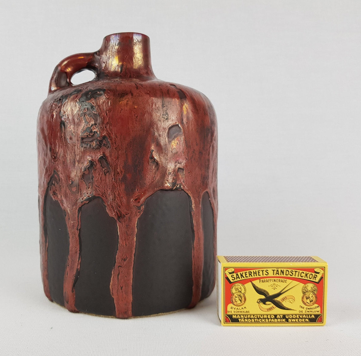 Vintage OTTO KERAMIK Burgundy Red Handled Vase with Ätna Decor West German Pottery Fat Lava Era 1970-80s