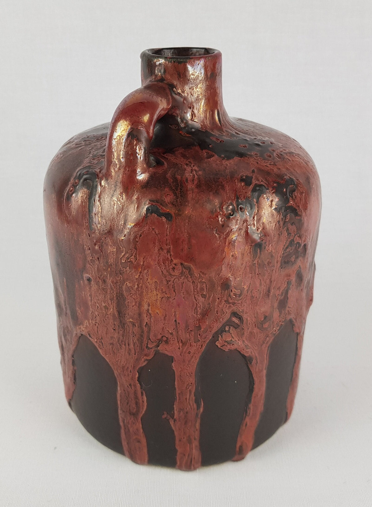 Vintage OTTO KERAMIK Burgundy Red Handled Vase with Ätna Decor West German Pottery Fat Lava Era 1970-80s