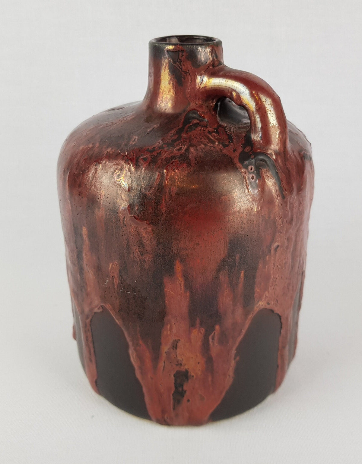 Vintage OTTO KERAMIK Burgundy Red Handled Vase with Ätna Decor West German Pottery Fat Lava Era 1970-80s