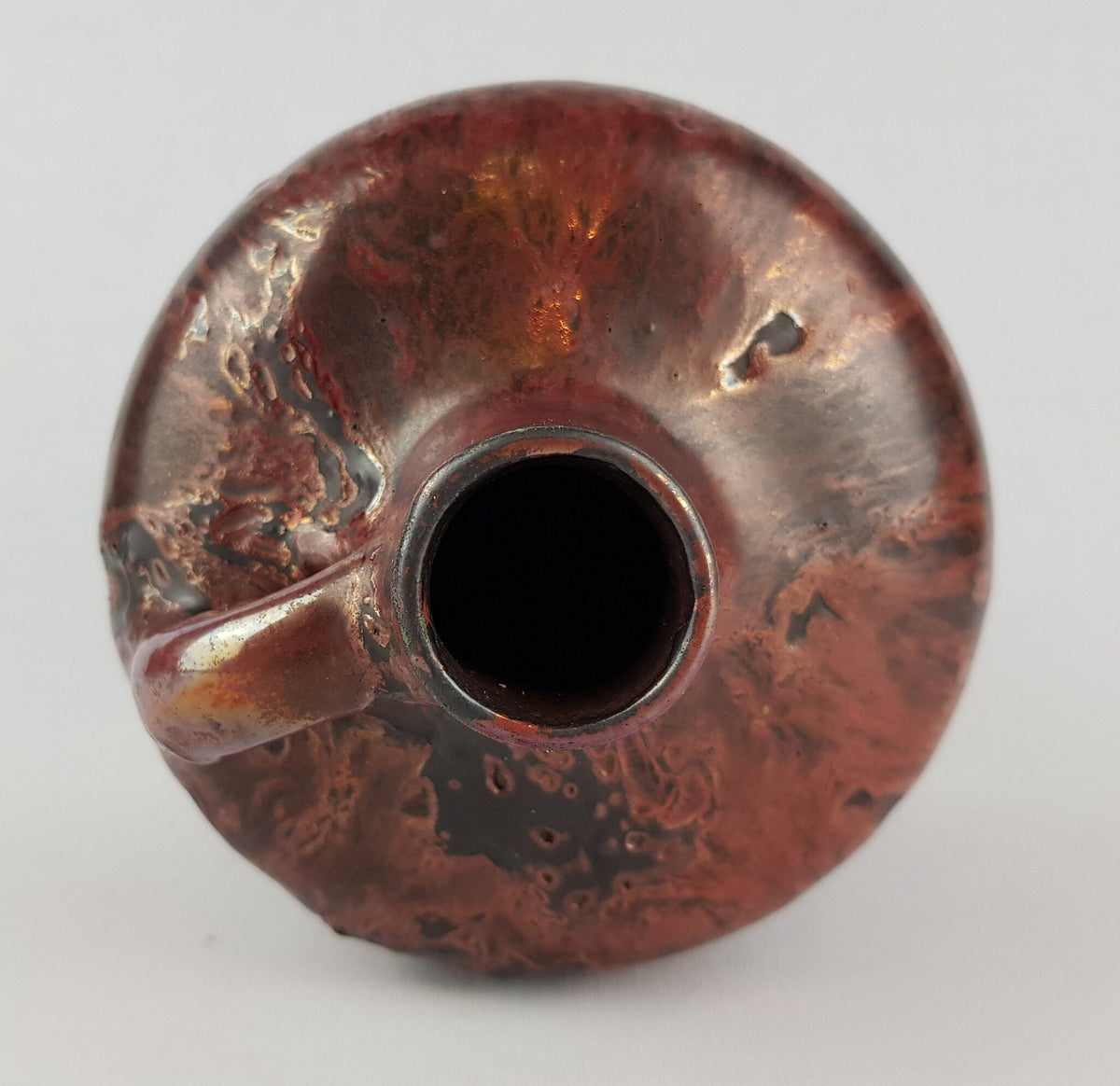 Vintage OTTO KERAMIK Burgundy Red Handled Vase with Ätna Decor West German Pottery Fat Lava Era 1970-80s