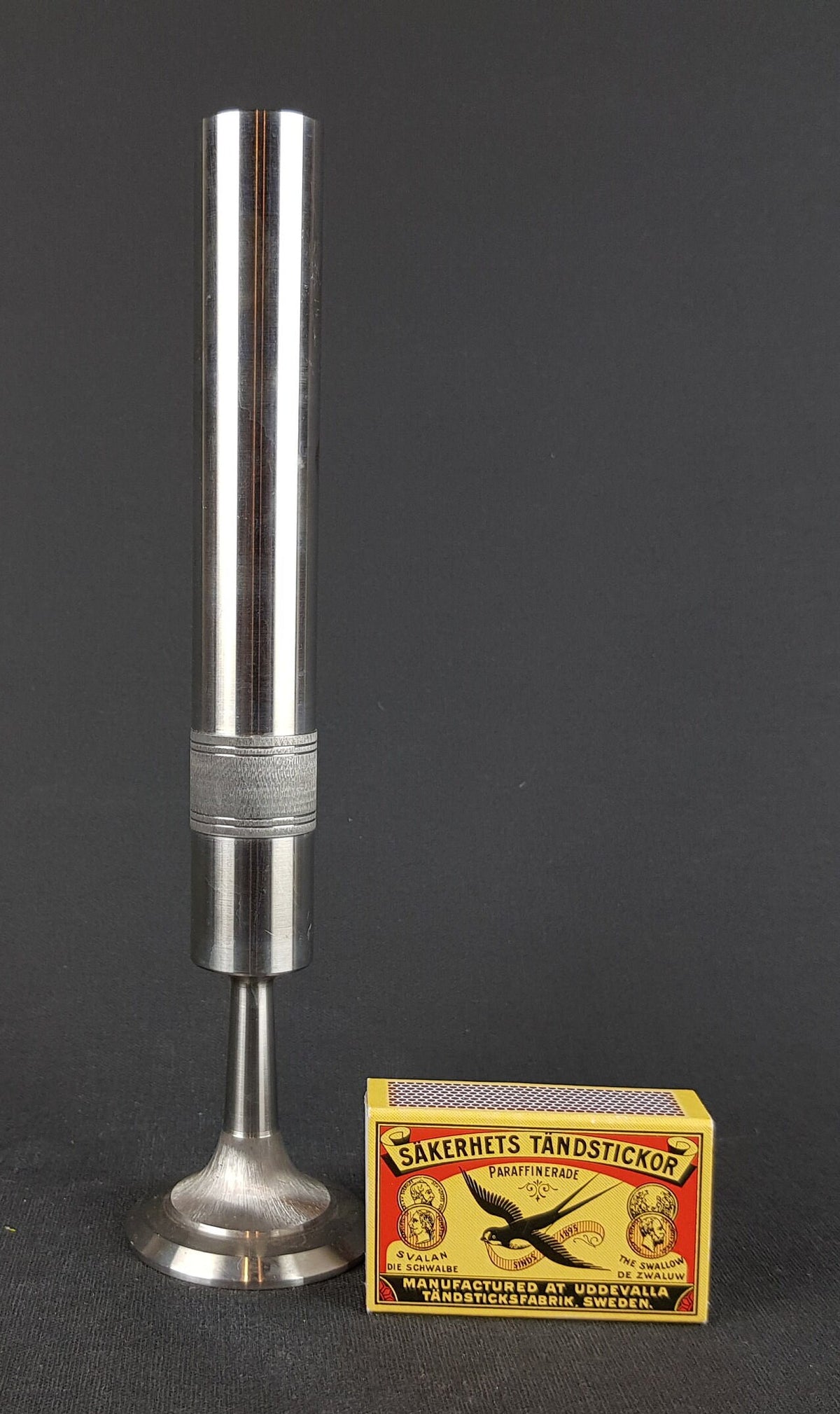 Vintage Brutalist BMF (Bayerische Metallwaren Fabrik) Metal Cylinder Steel Vase from West Germany 1960-70s