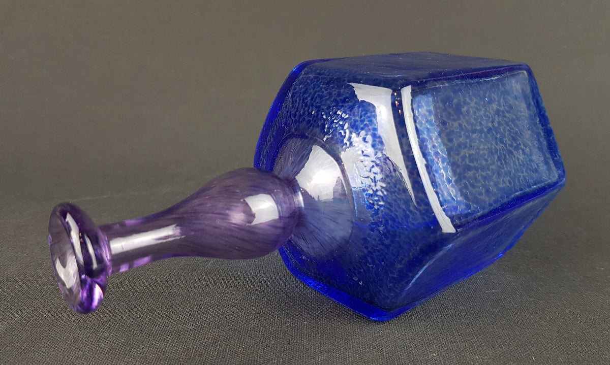 Vintage KOSTA BODA "Antikva" Purple & Blue Six-Sided Glass Vase Signed by Bertil Vallien 1977 Artist Collection