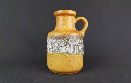Vintage SCHEURICH KERAMIK Yellow, Black and White Fat Lava Vase 414 16 West German Pottery 1970s