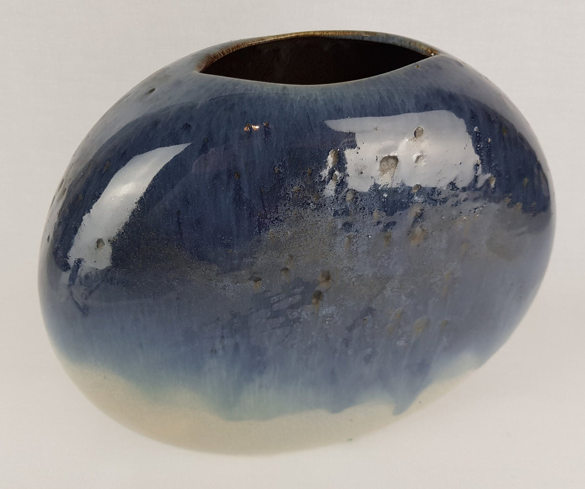 Vintage SILBERDISTEL FAYENCEN White and Blue Slab Vase West German Pottery 1970s