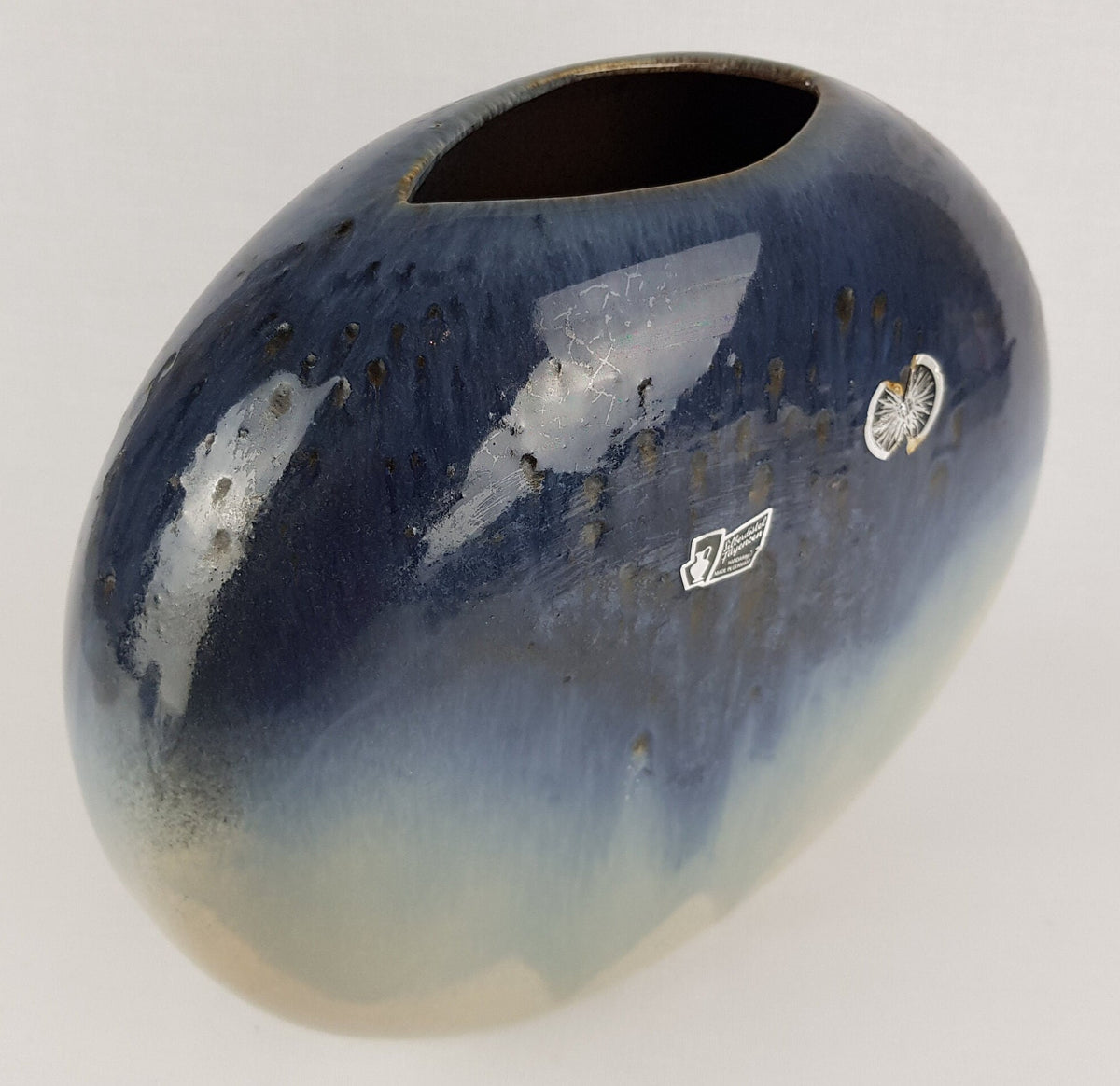 Vintage SILBERDISTEL FAYENCEN White and Blue Slab Vase West German Pottery 1970s