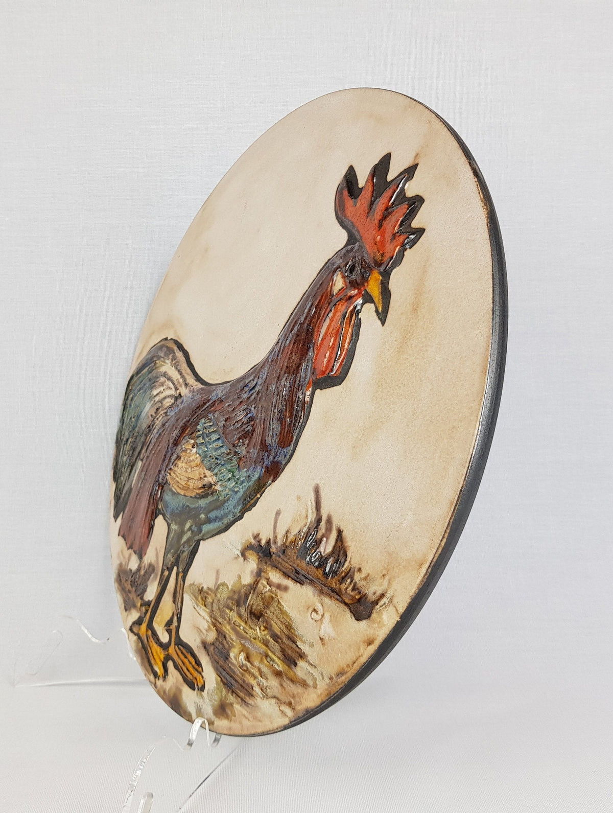 Vintage RUSCHA KERAMIK Wall Plaque with Rooster decor 1970s