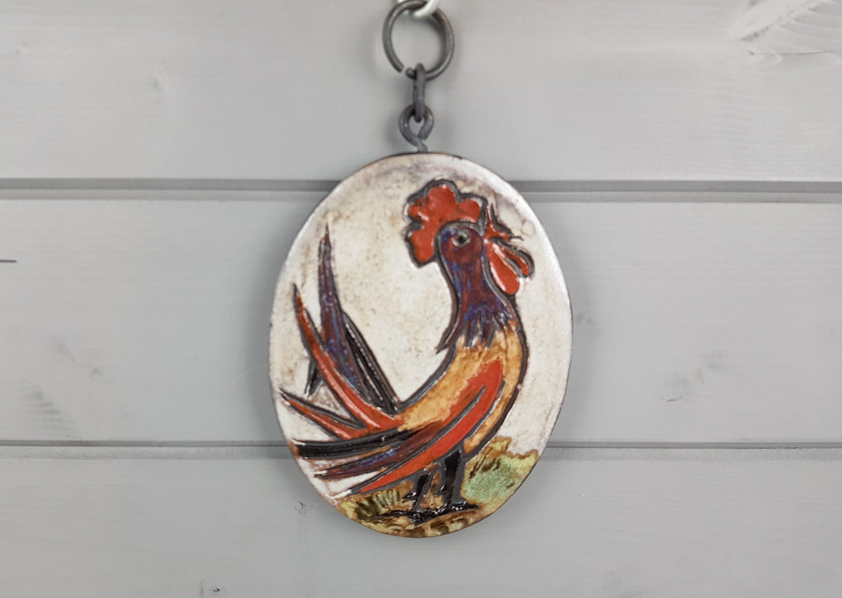 Vintage RUSCHA KERAMIK Wall Hanger with Chain and Rooster Decor 1970s