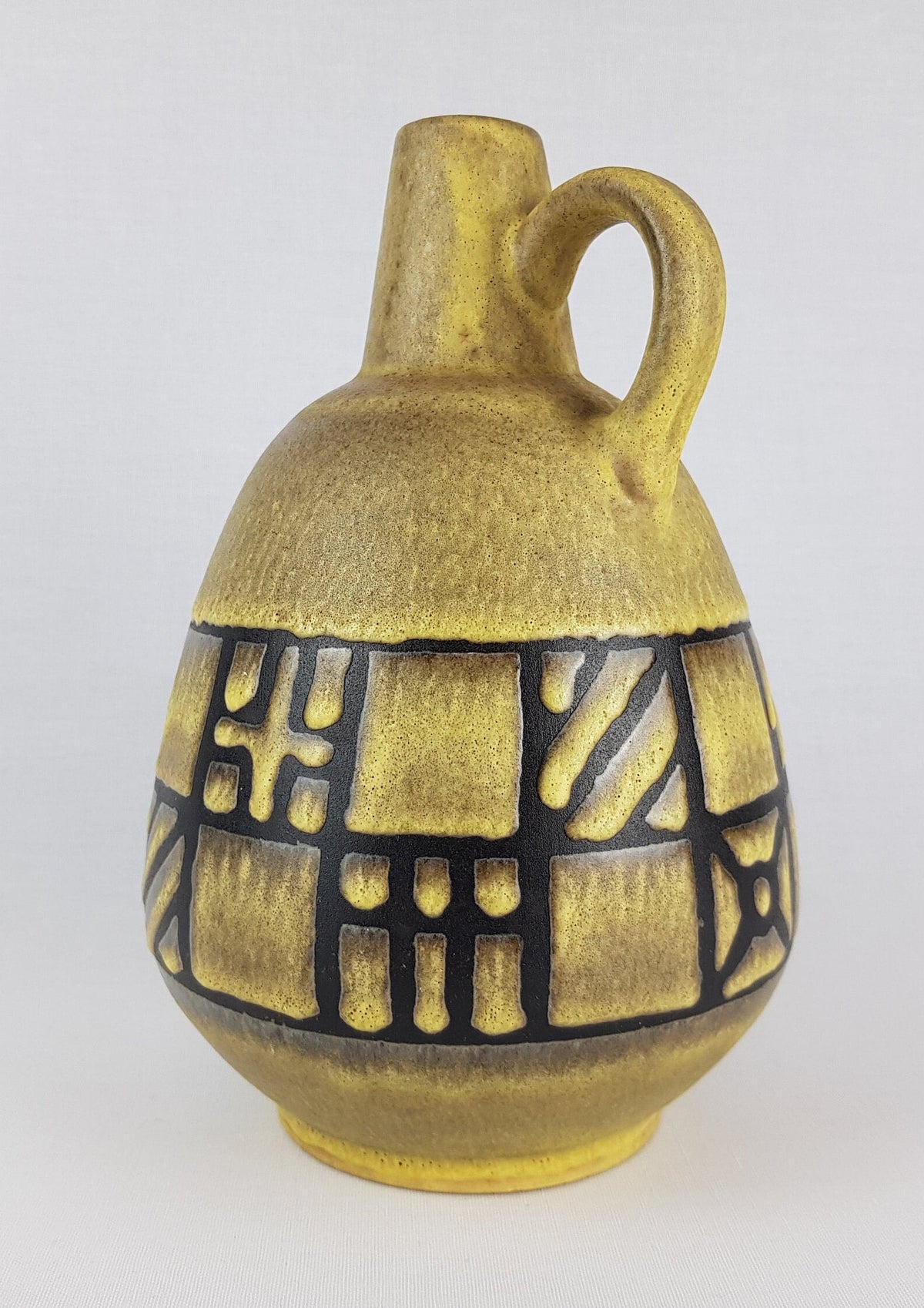 Vintage RUSCHA KERAMIK Handled Yellow Vase "Tibet-Karo" decor 320/3 West German Pottery 1960s