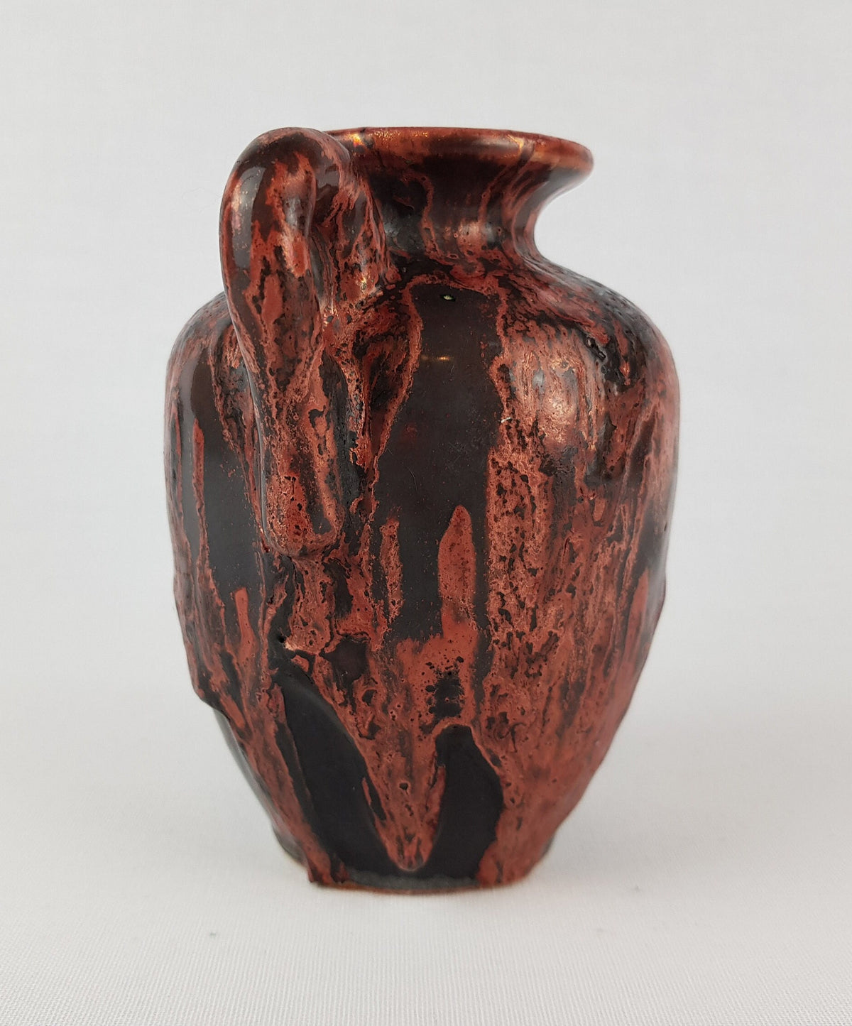Vintage OTTO KERAMIK Burgundy Red Handled Vase with Dripped Ätna Decor West German Pottery Fat Lava Era 1970-80s