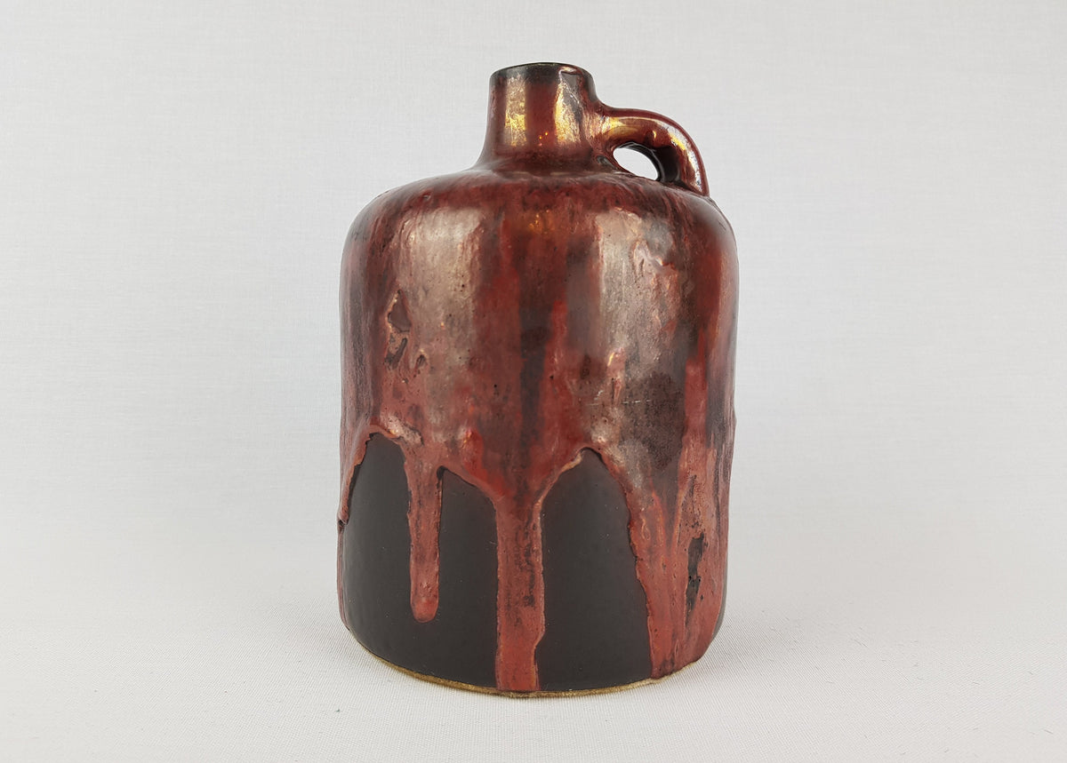 Vintage OTTO KERAMIK Burgundy Red Handled Vase with Ätna Decor West German Pottery Fat Lava Era 1970-80s