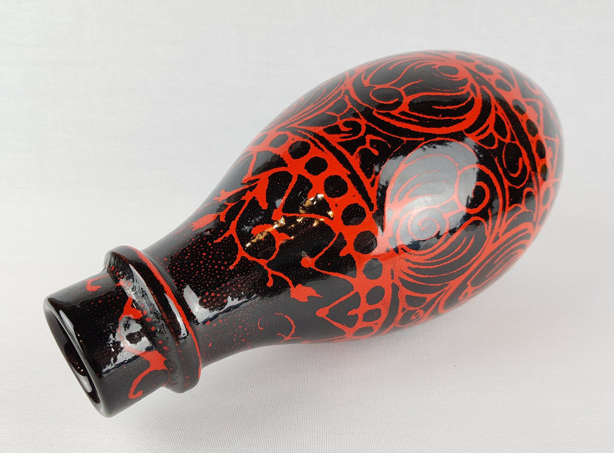 Vintage ALVINO BAGNI Black Vase with Red Decor Italian Pottery 1970's
