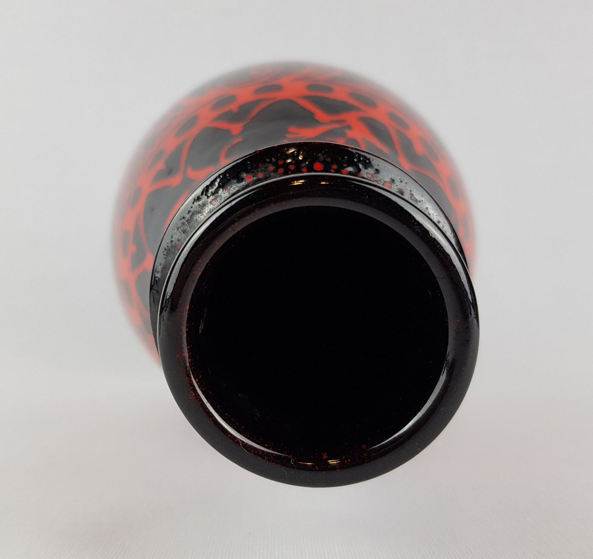 Vintage ALVINO BAGNI Black Vase with Red Decor Italian Pottery 1970's