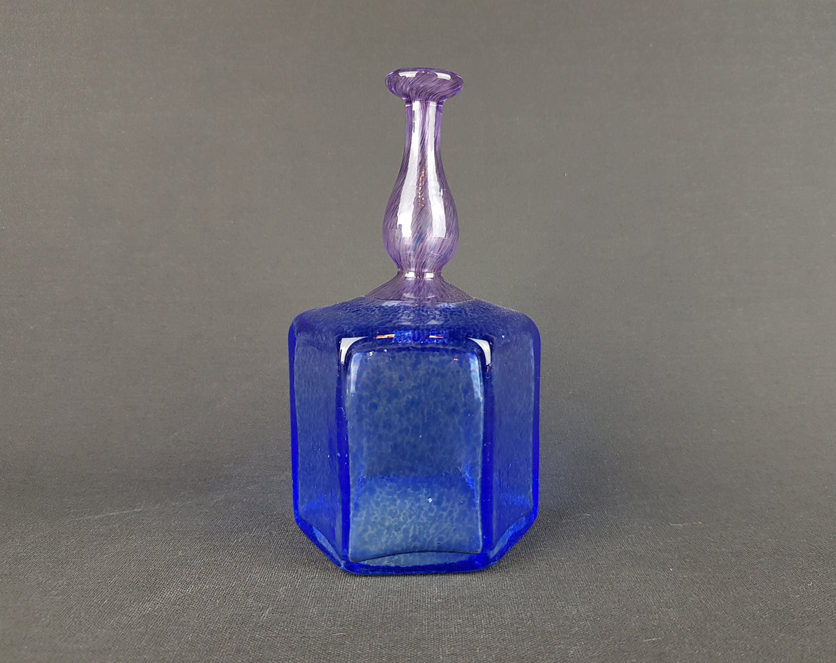 Vintage KOSTA BODA "Antikva" Purple & Blue Six-Sided Glass Vase Signed by Bertil Vallien 1977 Artist Collection