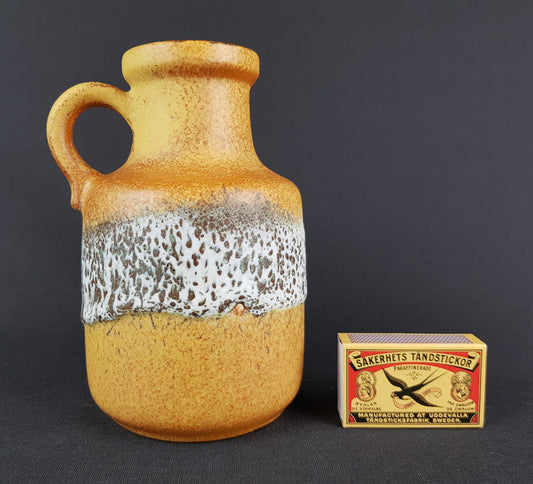 Vintage SCHEURICH KERAMIK Yellow, Black and White Fat Lava Vase 414 16 West German Pottery 1970s