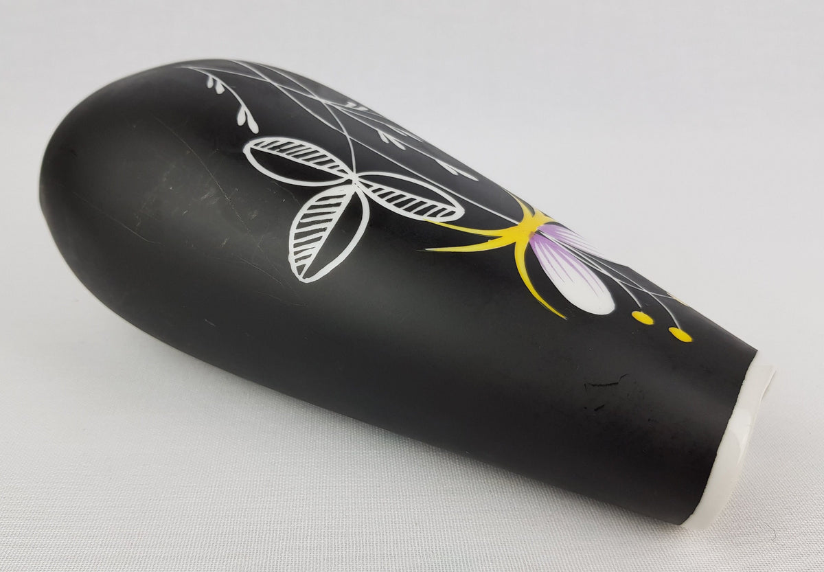 Vintage GEROLD PORZELLAN Black Porcelain Vase With Flower Decor 6807/3 West Germany 1960-70s Fat Lava Era