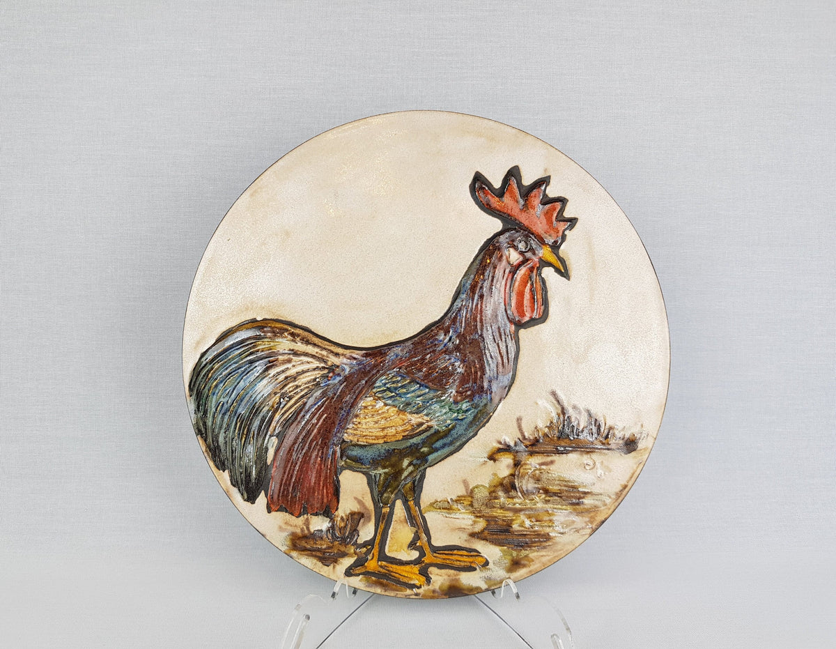 Vintage RUSCHA KERAMIK Wall Plaque with Rooster decor 1970s