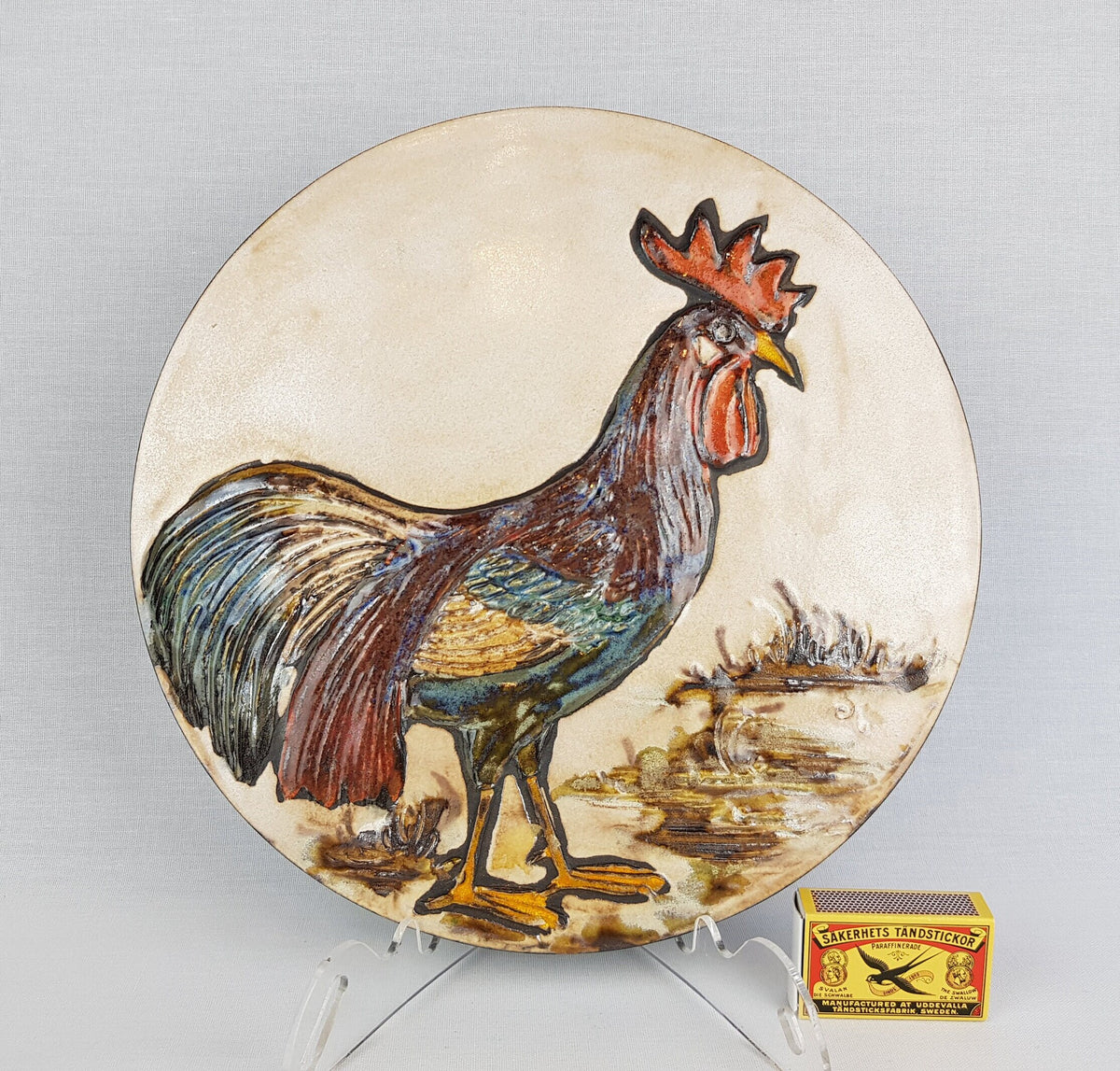 Vintage RUSCHA KERAMIK Wall Plaque with Rooster decor 1970s