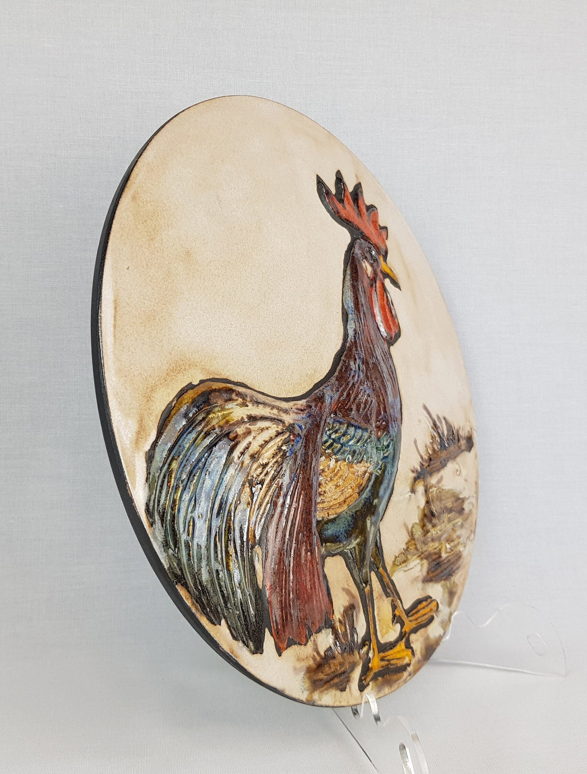 Vintage RUSCHA KERAMIK Wall Plaque with Rooster decor 1970s