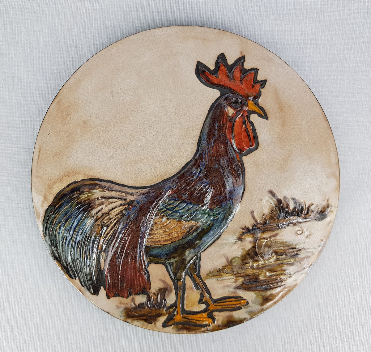 Vintage RUSCHA KERAMIK Wall Plaque with Rooster decor 1970s