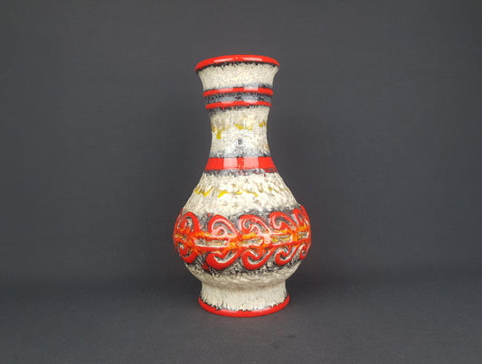 Vintage UBELACKER (Ü-Keramik) Fat Lava Red and Beige Vase 1382 27 West German Pottery 1960s 1970s
