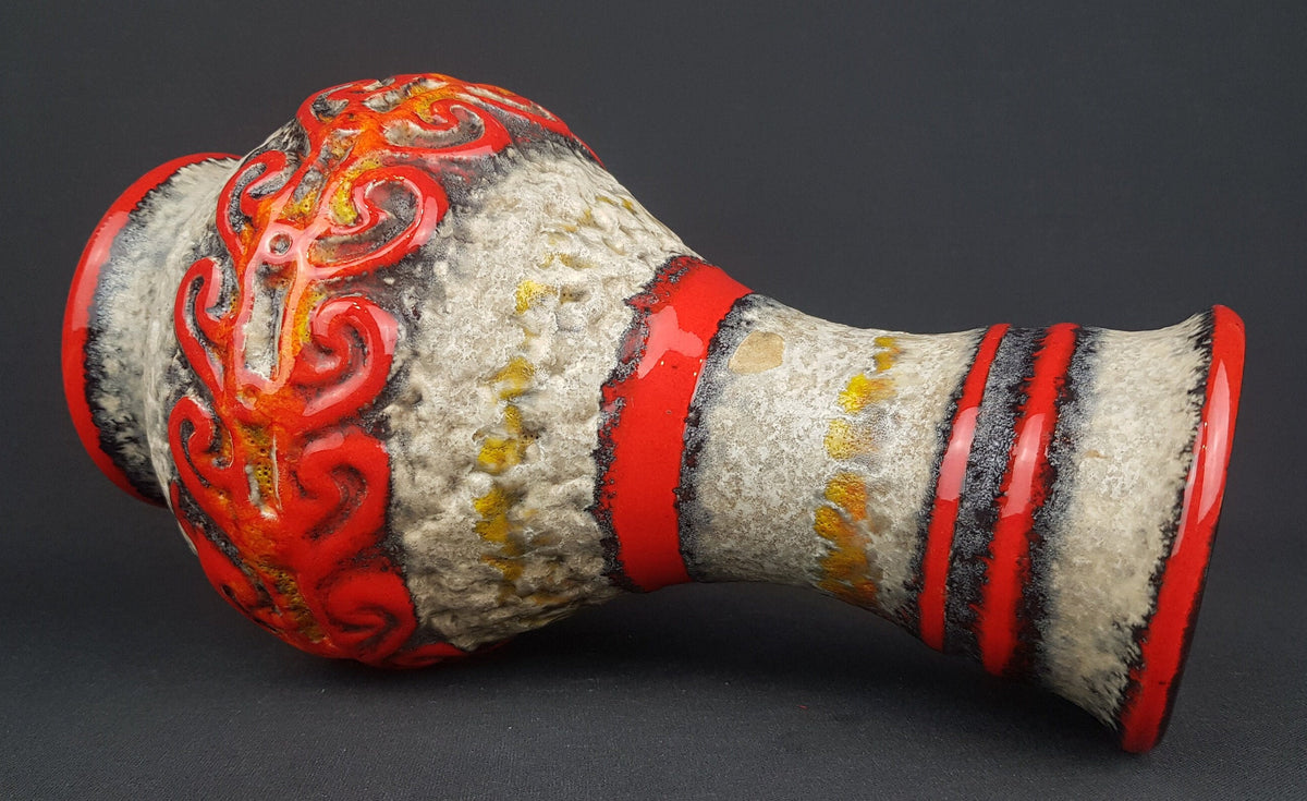 Vintage UBELACKER (Ü-Keramik) Fat Lava Red and Beige Vase 1382 27 West German Pottery 1960s 1970s