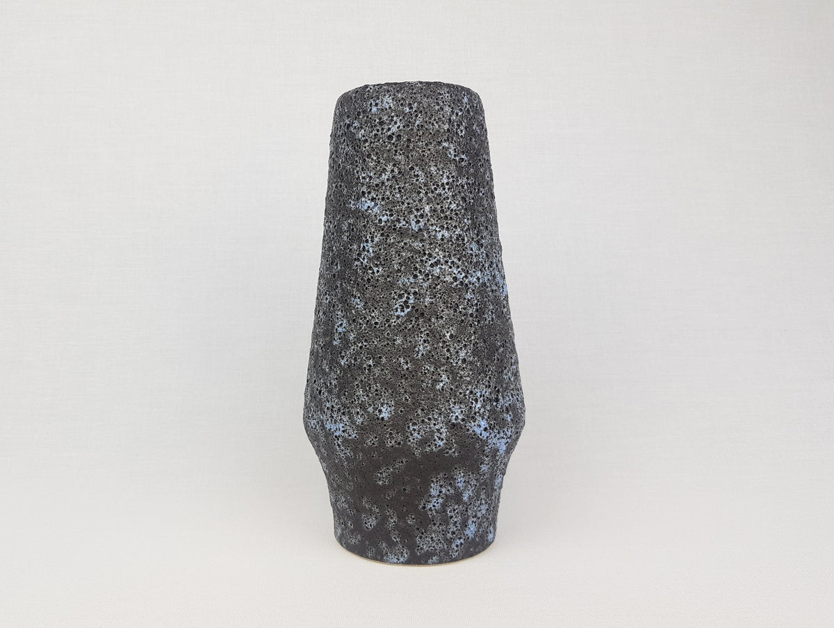 Vintage FOHR KERAMIK Black and Blue Fat Lava Cone Vase West German Pottery 1970s