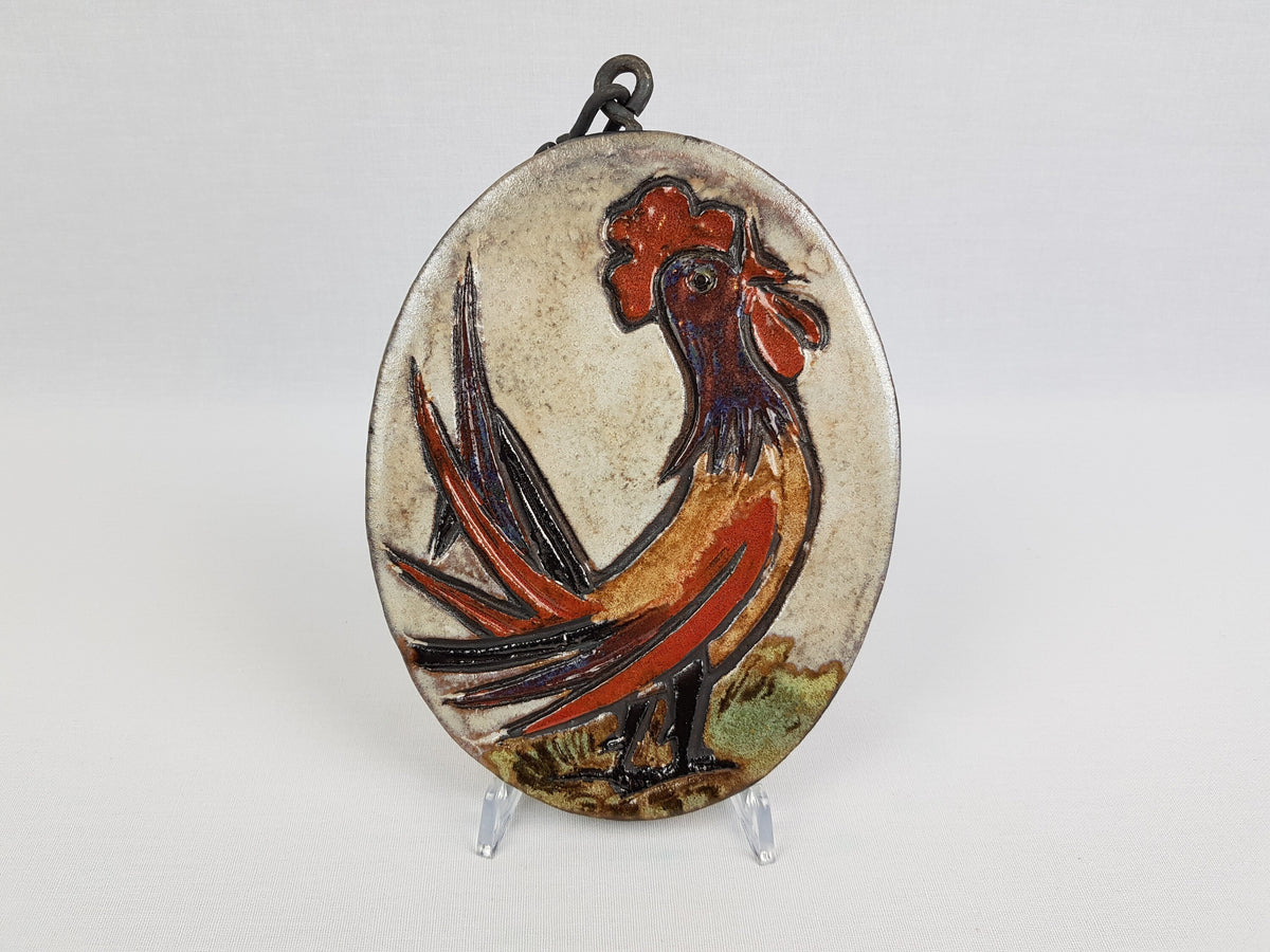 Vintage RUSCHA KERAMIK Wall Hanger with Chain and Rooster Decor 1970s