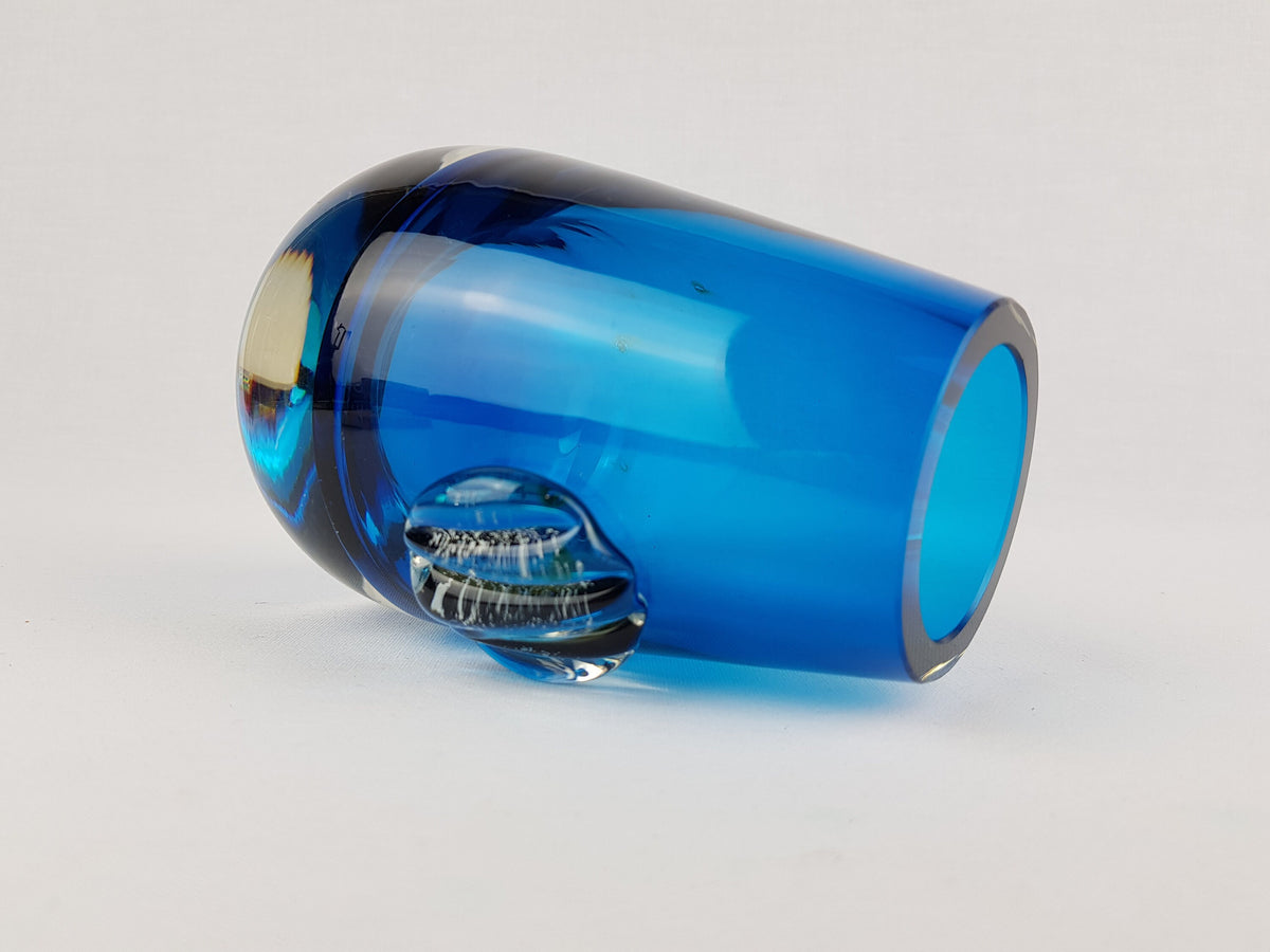 Vintage HARRACHOV or HARRACH Blue Glass Vase By Milan Metelak Czechoslowakia 1960-1970s