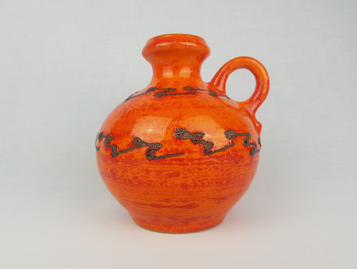 Vintage WALTER GERHARDS KERAMIK Orange Handled Vase West German Pottery 1970s