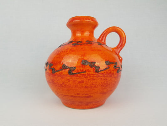Vintage WALTER GERHARDS KERAMIK Orange Handled Vase West German Pottery 1970s