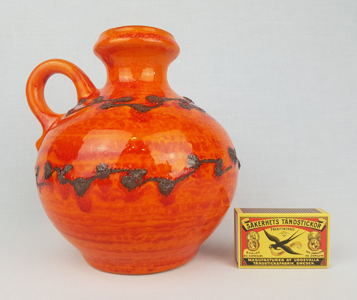Vintage WALTER GERHARDS KERAMIK Orange Handled Vase West German Pottery 1970s