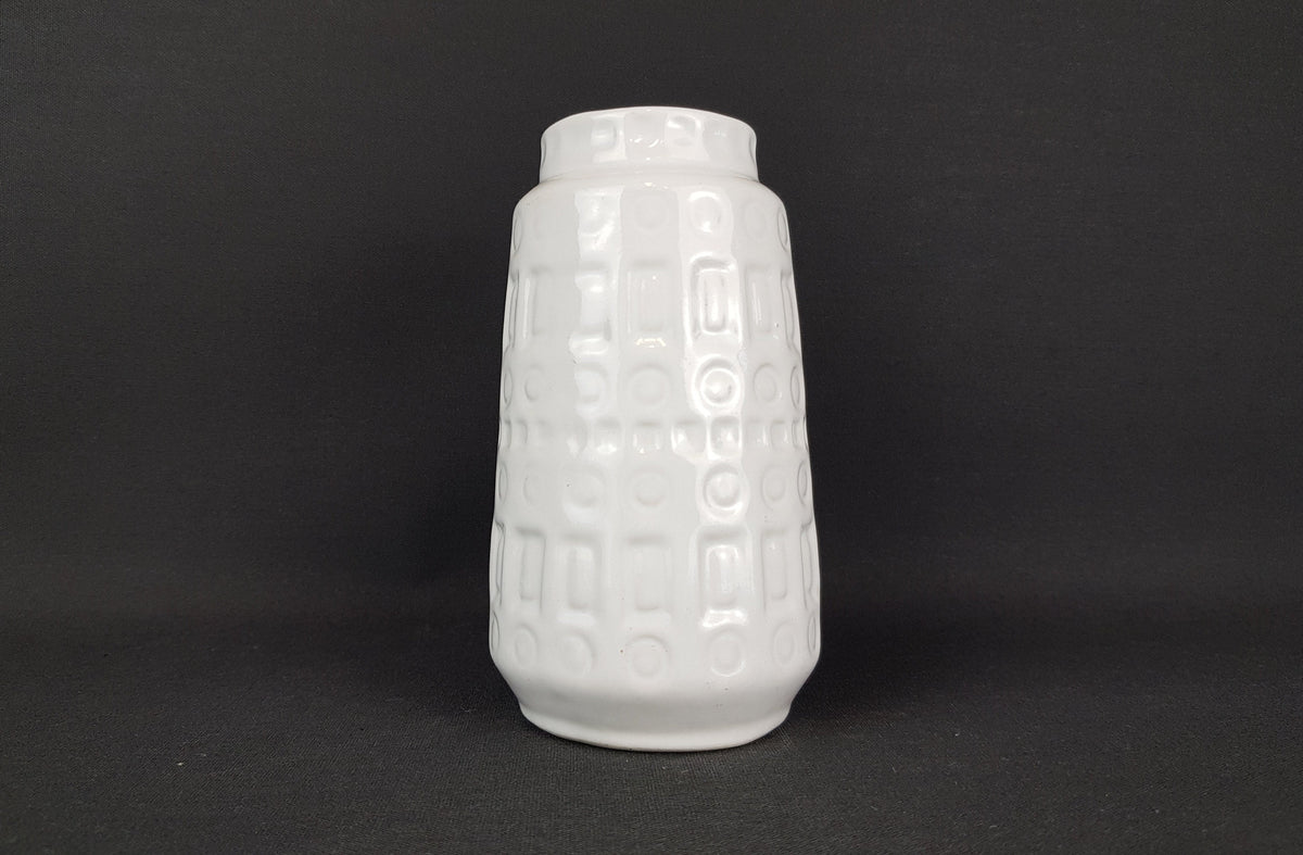 Vintage SCHEURICH KERAMIK White Vase with Inka Decor 260 15 West German Pottery 1970s